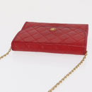 CHANEL Matelasse Chain Shoulder Bag Lamb Skin Red Gold CC Auth bs33112-6