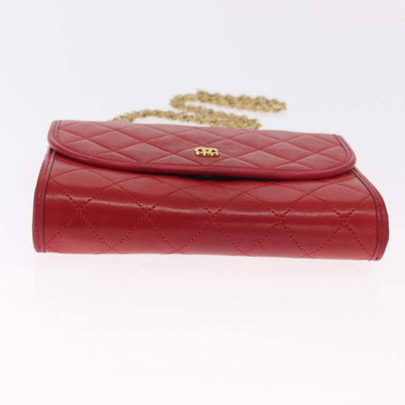CHANEL Matelasse Chain Shoulder Bag Lamb Skin Red Gold CC Auth bs33112