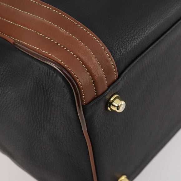 BALENCIAGA Boston Bag Leather Black Gold Auth bs33113