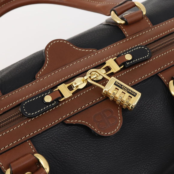BALENCIAGA Boston Bag Leather Black Gold Auth bs33113