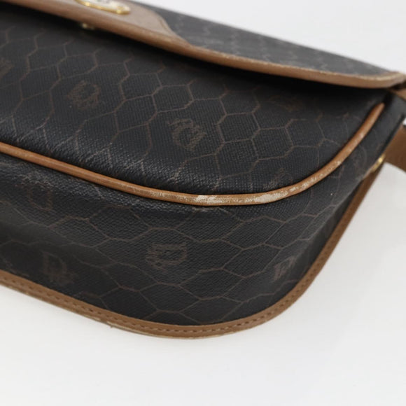Christian Dior Honeycomb Canvas Shoulder Bag PVC Black Gold Auth bs33115