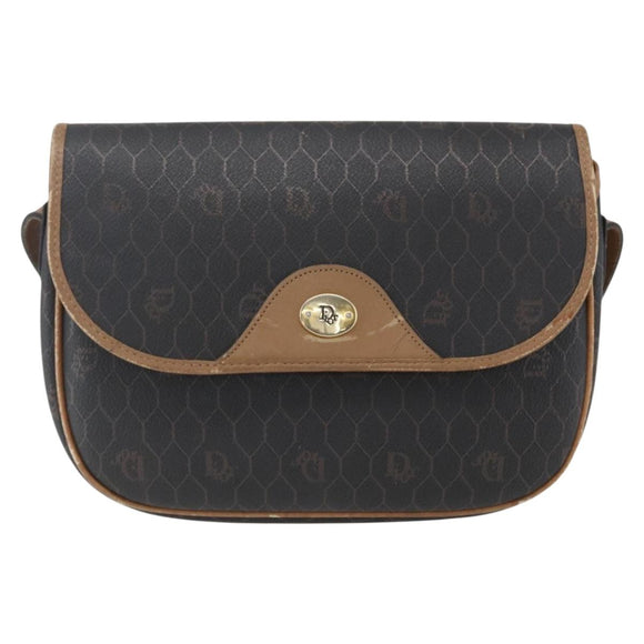 Christian Dior Honeycomb Canvas Shoulder Bag PVC Black Gold Auth bs33115