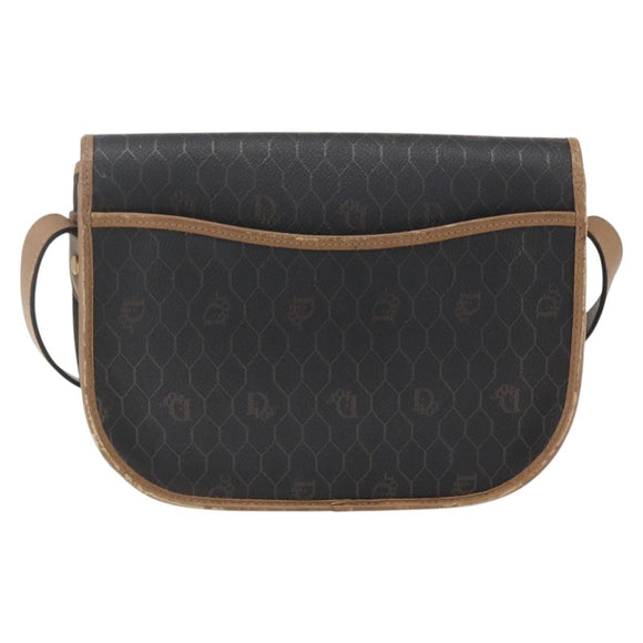 Christian Dior Honeycomb Canvas Shoulder Bag PVC Black Gold Auth bs33115