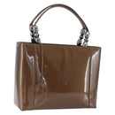 Christian Dior Maris Pearl Hand Bag Patent leather Brown Silver Auth bs33117-1