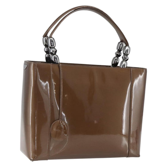 Christian Dior Maris Pearl Hand Bag Patent leather Brown Silver Auth bs33117