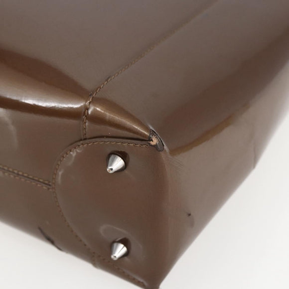 Christian Dior Maris Pearl Hand Bag Patent leather Brown Silver Auth bs33117