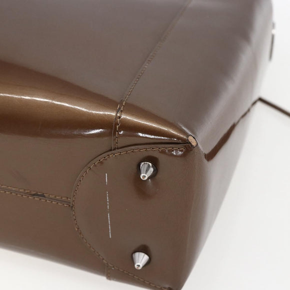 Christian Dior Maris Pearl Hand Bag Patent leather Brown Silver Auth bs33117