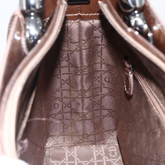 Christian Dior Maris Pearl Hand Bag Patent leather Brown Silver Auth bs33117