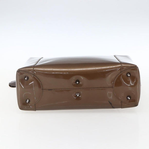 Christian Dior Maris Pearl Hand Bag Patent leather Brown Silver Auth bs33117