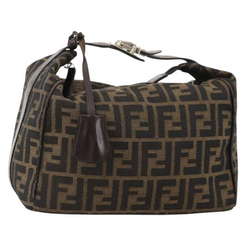 FENDI Zucca Canvas Hand Bag Brown Black Silver Auth bs33118