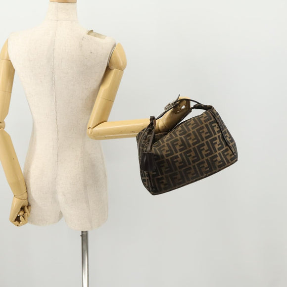 FENDI Zucca Canvas Hand Bag Brown Black Silver Auth bs33118