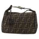 FENDI Zucca Canvas Hand Bag Brown Black Silver Auth bs33118-13