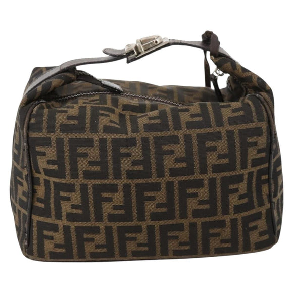 FENDI Zucca Canvas Hand Bag Brown Black Silver Auth bs33118