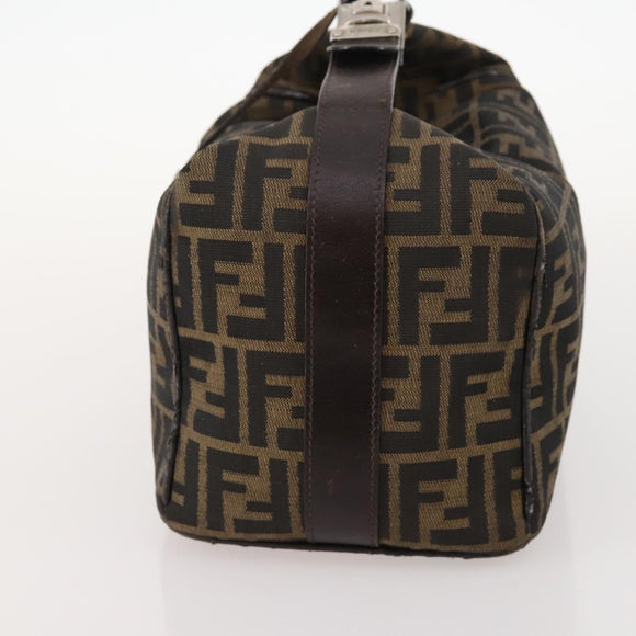 FENDI Zucca Canvas Hand Bag Brown Black Silver Auth bs33118