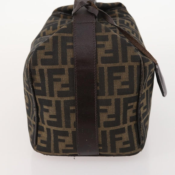 FENDI Zucca Canvas Hand Bag Brown Black Silver Auth bs33118
