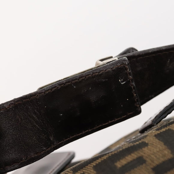 FENDI Zucca Canvas Hand Bag Brown Black Silver Auth bs33118
