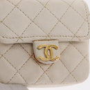 CHANEL Matelasse Key Holder Lamb Skin White Gold CC Auth bs33121-17