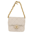 CHANEL Matelasse Key Holder Lamb Skin White Gold CC Auth bs33121-13