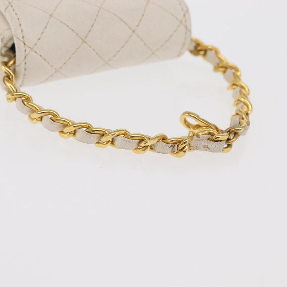 CHANEL Matelasse Key Holder Lamb Skin White Gold CC Auth bs33121
