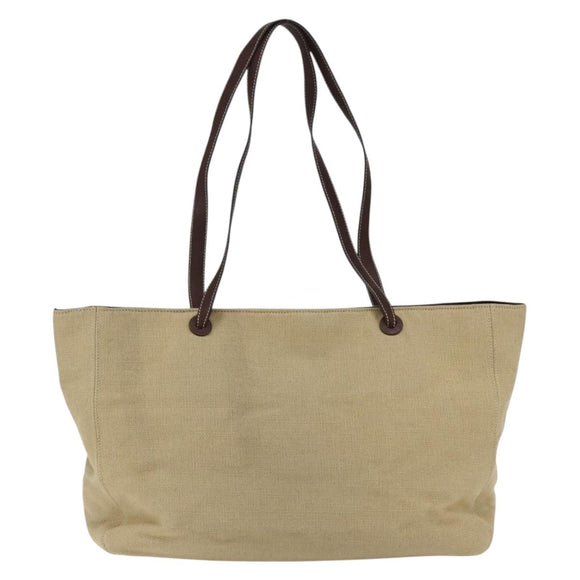 CHANEL Tote Bag Canvas Beige Gold CC Auth bs33123