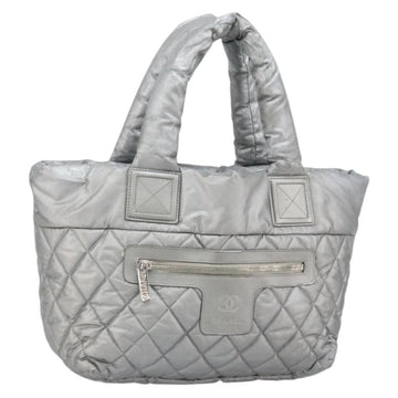CHANEL Cococoon Tote Bag Coated Canvas Silver CC Auth bs33124