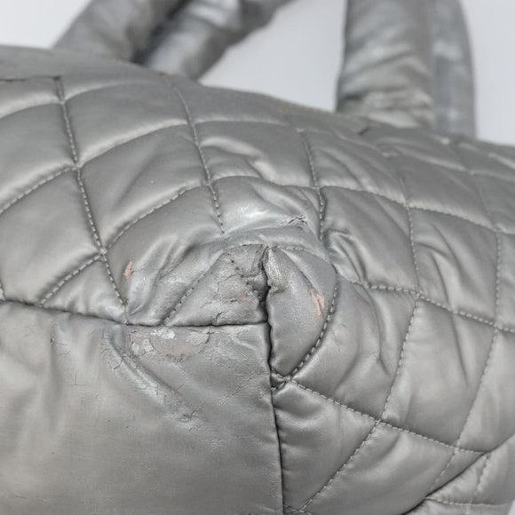 CHANEL Cococoon Tote Bag Coated Canvas Silver CC Auth bs33124