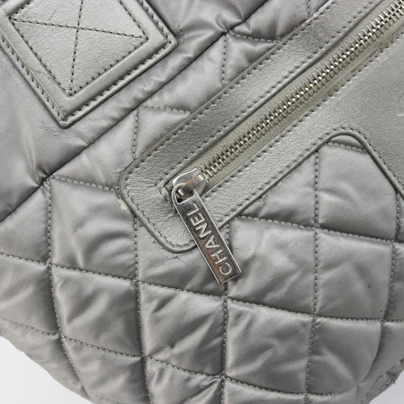 CHANEL Cococoon Tote Bag Coated Canvas Silver CC Auth bs33124
