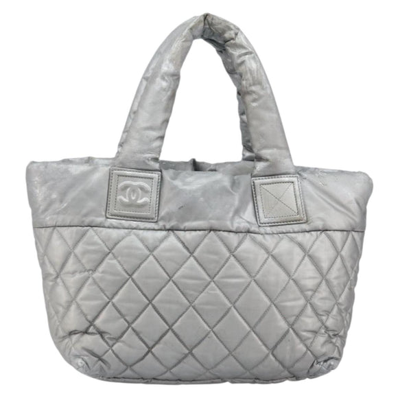 CHANEL Cococoon Tote Bag Coated Canvas Silver CC Auth bs33124