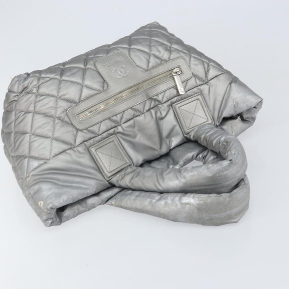 CHANEL Cococoon Tote Bag Coated Canvas Silver CC Auth bs33124