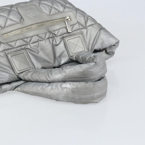 CHANEL Cococoon Tote Bag Coated Canvas Silver CC Auth bs33124
