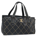 CHANEL Hand Bag Leather Black Gold CC Auth bs33126-1