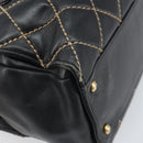 CHANEL Hand Bag Leather Black Gold CC Auth bs33126-16