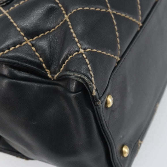 CHANEL Hand Bag Leather Black Gold CC Auth bs33126
