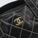 CHANEL Hand Bag Leather Black Gold CC Auth bs33126-17