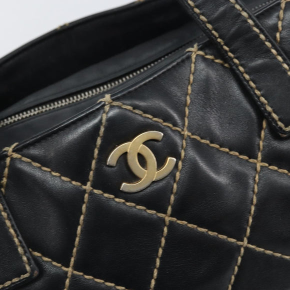 CHANEL Hand Bag Leather Black Gold CC Auth bs33126