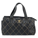 CHANEL Hand Bag Leather Black Gold CC Auth bs33126-13