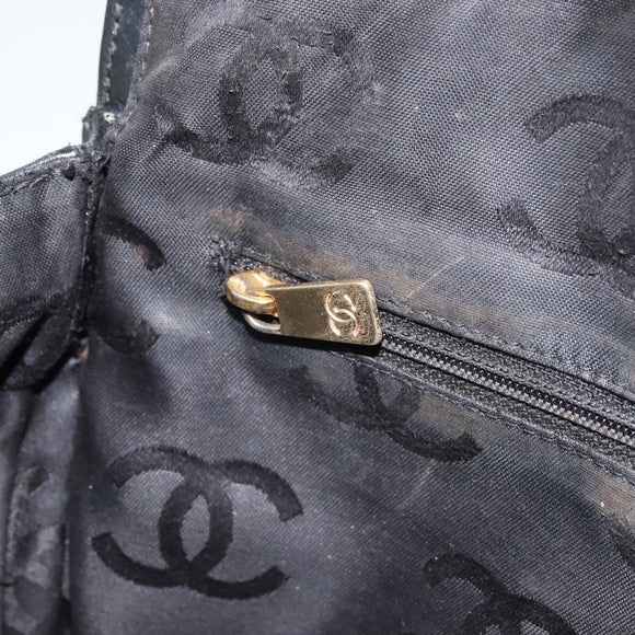 CHANEL Hand Bag Leather Black Gold CC Auth bs33126