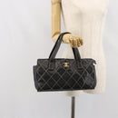 CHANEL Hand Bag Leather Black Gold CC Auth bs33126-24