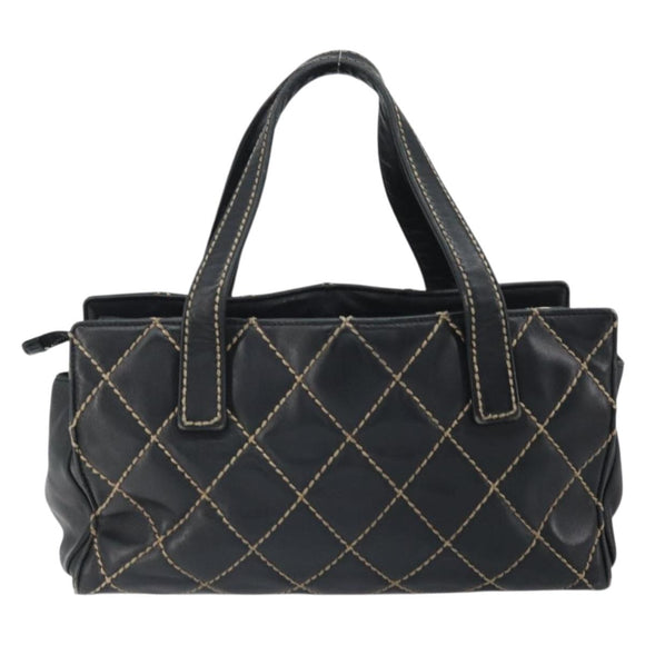 CHANEL Hand Bag Leather Black Gold CC Auth bs33126