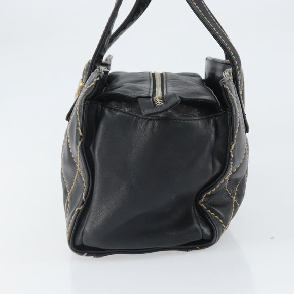 CHANEL Hand Bag Leather Black Gold CC Auth bs33126