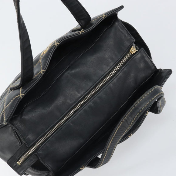 CHANEL Hand Bag Leather Black Gold CC Auth bs33126