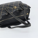 CHANEL Hand Bag Leather Black Gold CC Auth bs33126-7