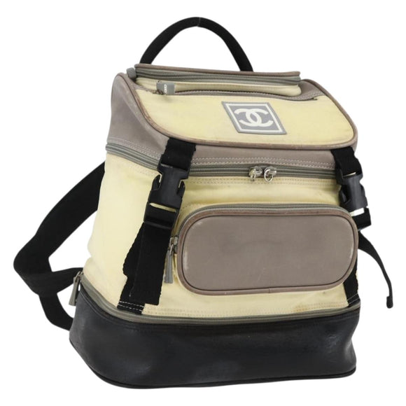 CHANEL Backpack Nylon Silver White CC Auth bs33128
