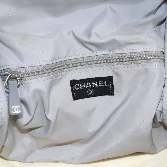 CHANEL Backpack Nylon Silver White CC Auth bs33128
