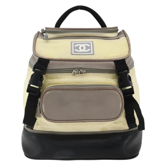 CHANEL Backpack Nylon Silver White CC Auth bs33128