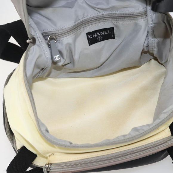 CHANEL Backpack Nylon Silver White CC Auth bs33128