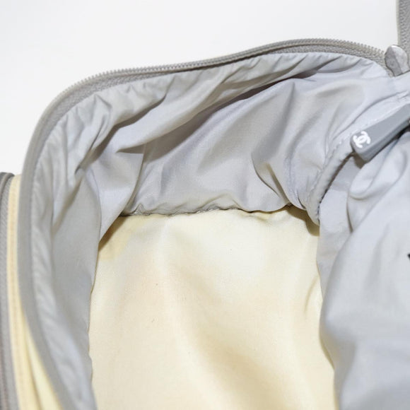 CHANEL Backpack Nylon Silver White CC Auth bs33128