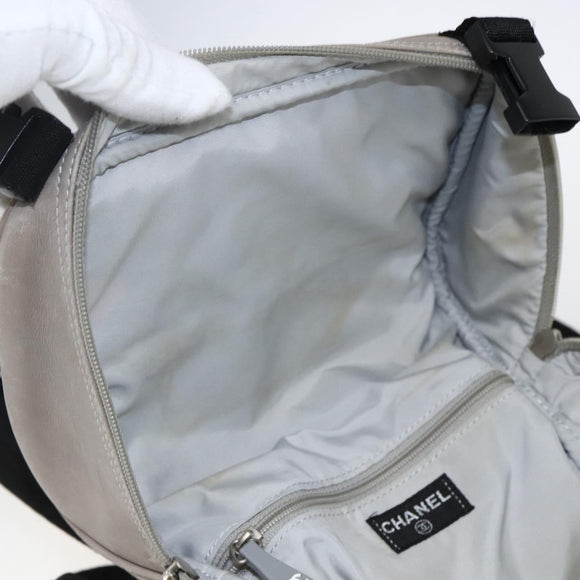 CHANEL Backpack Nylon Silver White CC Auth bs33128