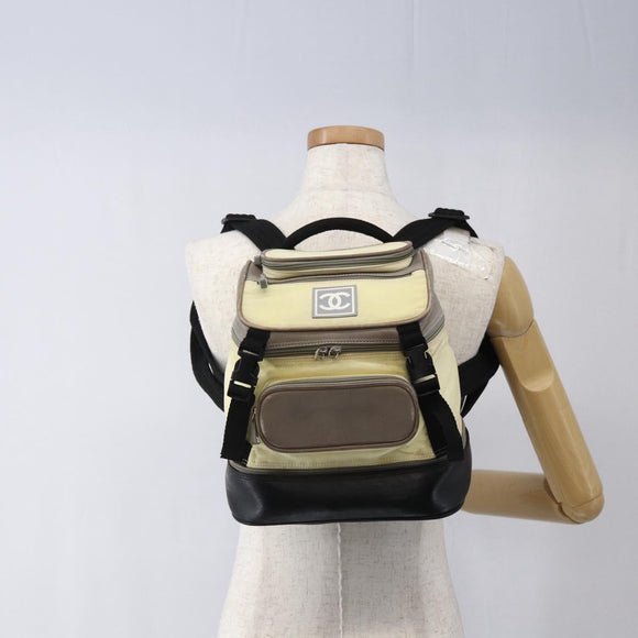 CHANEL Backpack Nylon Silver White CC Auth bs33128