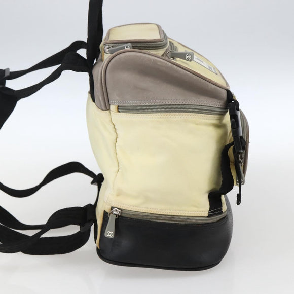 CHANEL Backpack Nylon Silver White CC Auth bs33128